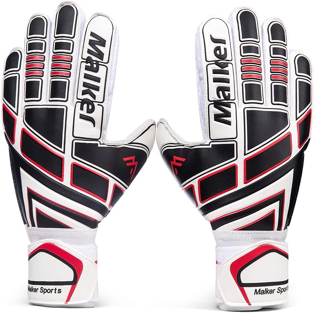 Malker Soccer Goalie Gloves Goalkeeper Gloves with Fingersave and Double Wrist Protection, Strong Grip Goalkeeper Gloves for Youth&Adult Size 9 (White)