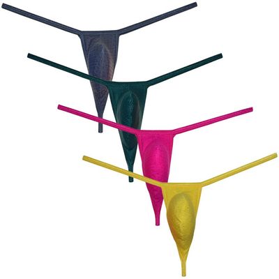 OROCOJUCO Sexy Men's Bulge Thong Underwear Shiny G-String Hipster Tangas Micro T-back 4-Pack GDPY XL