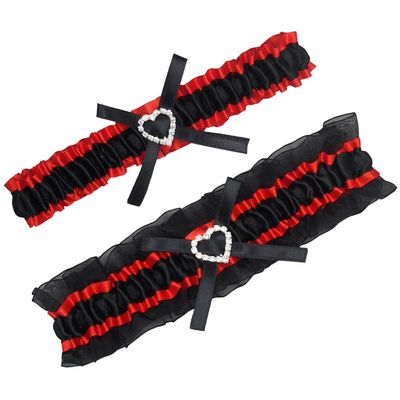MERRYJULY Satin Wedding Garter Belt Set Bridal Leg Garter Free Size(15-23 inch) (Red/Black)