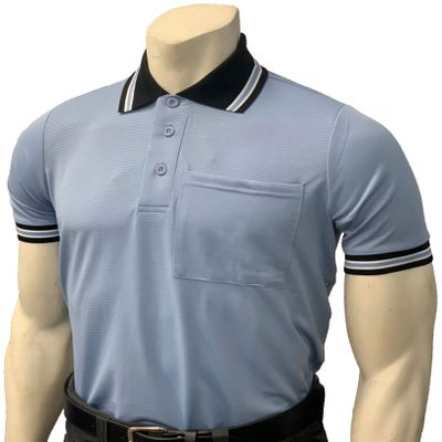 Smitty | BBS-307 | Baseball Softball Umpire Shirt | Body Flex Style Short Sleeve | Accommodates Chest Protector | Elite Official's Choice! (Carolina Blue w/Black Trim, Large)