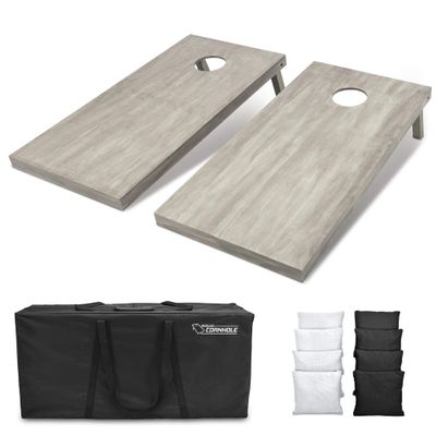 GoSports 4 ft x 2 ft Regulation Size Wooden Cornhole Boards Set with Light Gray Finish - Includes Carrying Case - Black & White