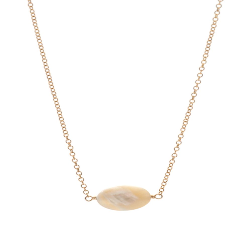 14k Gold-Filled Chain Necklaces with Organic Beige Mother of Pearl (Shell) Centerpiece, 18"