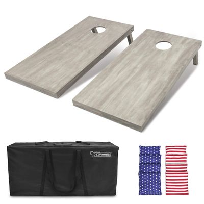 GoSports 4 ft x 2 ft Regulation Size Wooden Cornhole Boards Set with Light Gray Finish - Includes Carrying Case - American Stars & Stripes