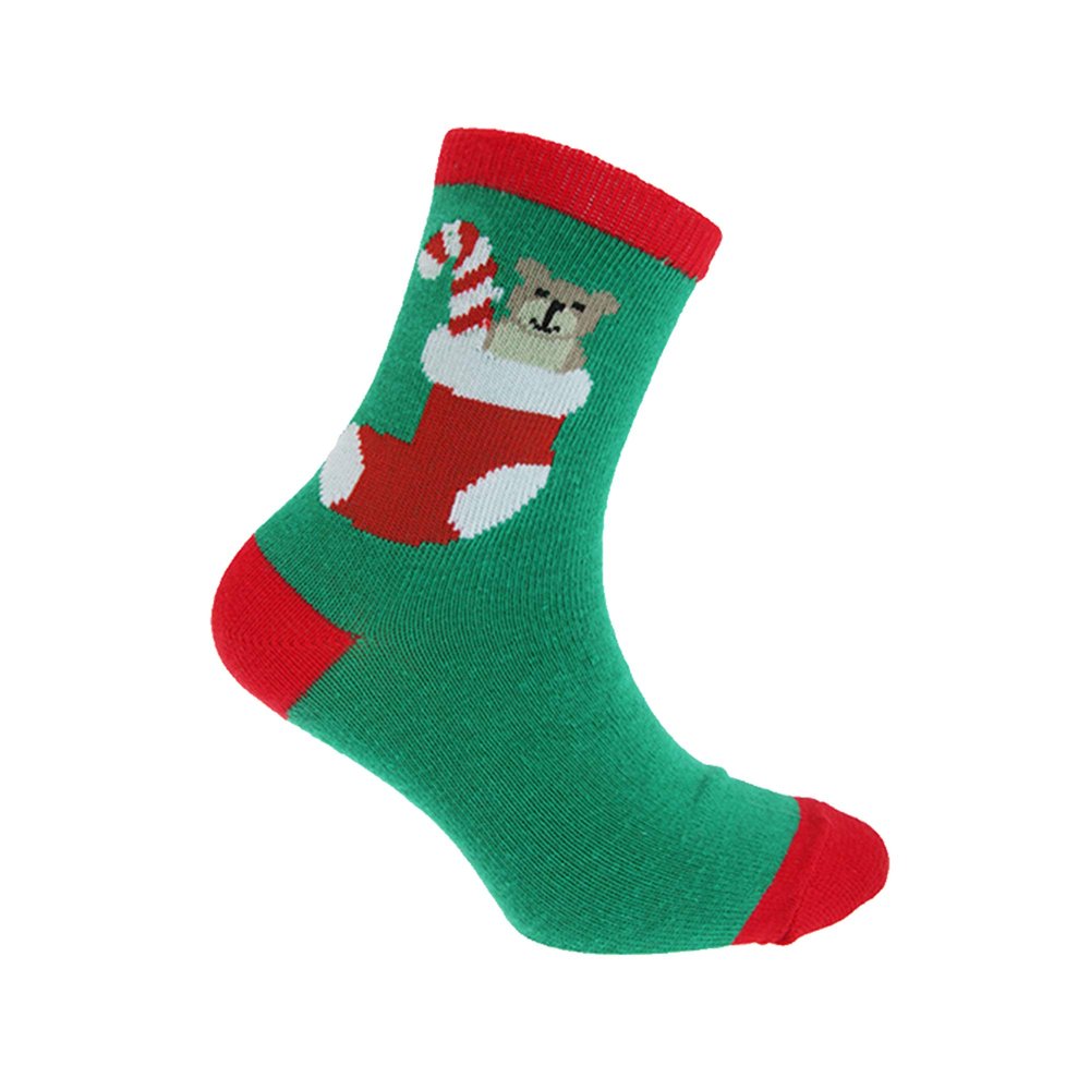 Floso Childrens/Kids Christmas Socks (13.5 Little Kid-4.5 Big Kid) (Green Bear)