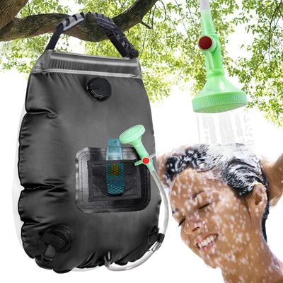 KIPIDA Solar Shower Bag,5 gallons/20L Solar Heating Camping Shower Bag with Removable Hose and On-Off Switchable Shower Head for Camping Beach Swimming Outdoor Traveling Hiking (Black)