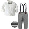 SANGTREE Baby Boys Clothes, Long Sleeve Button Down Dress Shirt with Bowtie + Suspender Pants for Boy, 7# White, Tag 80 = 12-18 Months view 1