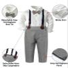 SANGTREE Baby Boys Clothes, Long Sleeve Button Down Dress Shirt with Bowtie + Suspender Pants for Boy, 7# White, Tag 80 = 12-18 Months view 2