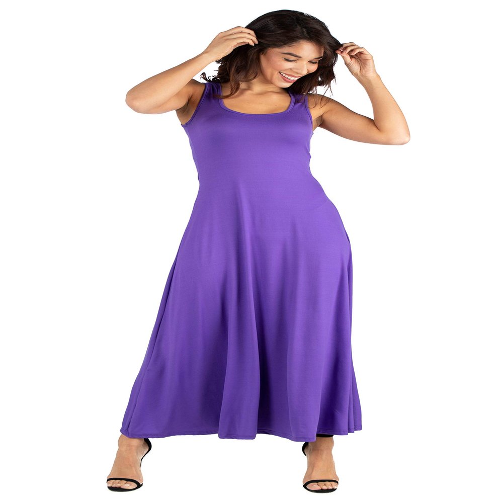 24seven Comfort Apparel Womens Casual Scoop Neck Sleeveless Tank Maxi Dress -Small-1X Lilac