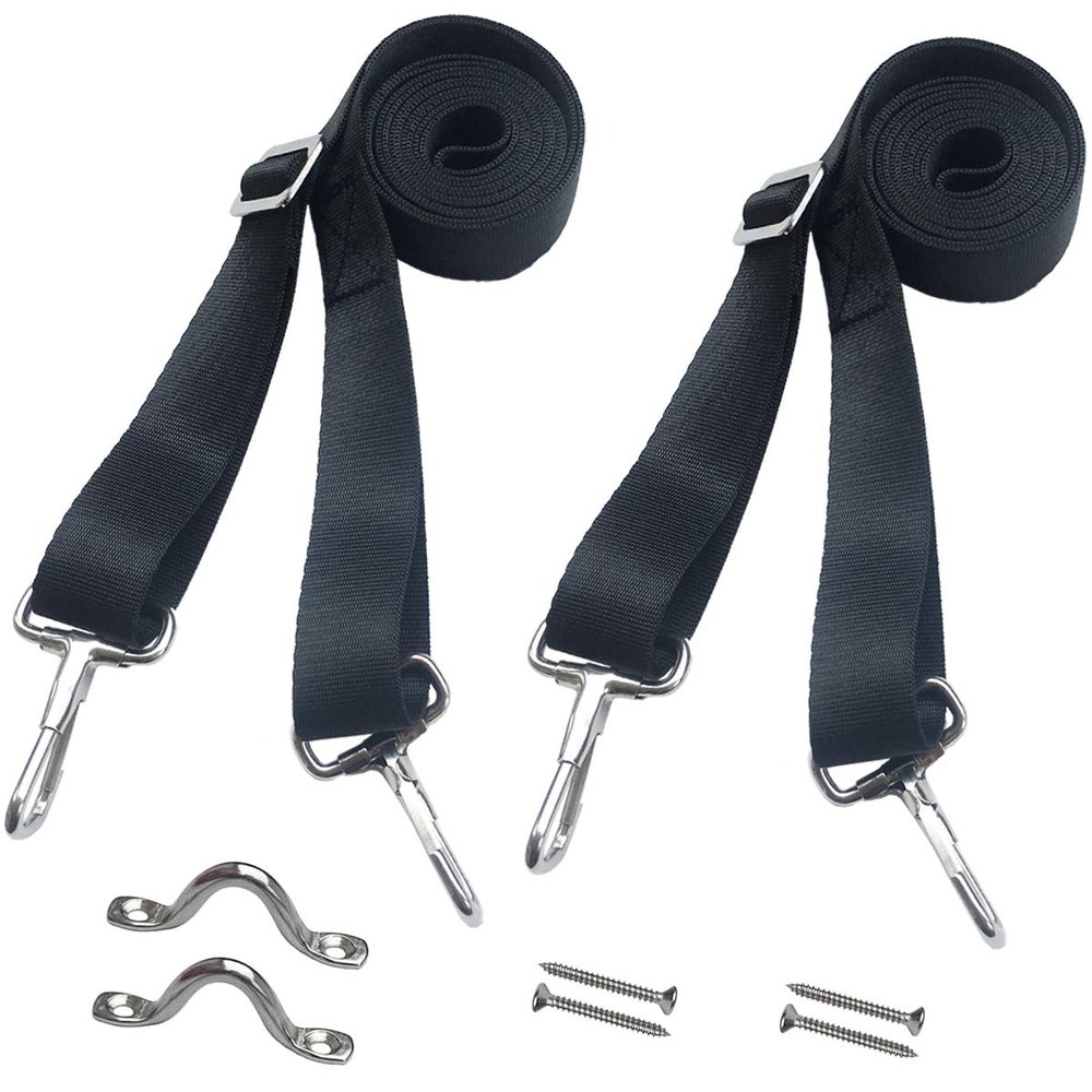 Vtete 2 Pcs Adjustable Bimini Boat Top Straps with All 2 Snap Hooks on Each End (Not Need to Sewn It) - Marine & Awning Webbing Straps with Loops + Eye Straps - 28 inch ~ 60 inch Boat Awning Hardware