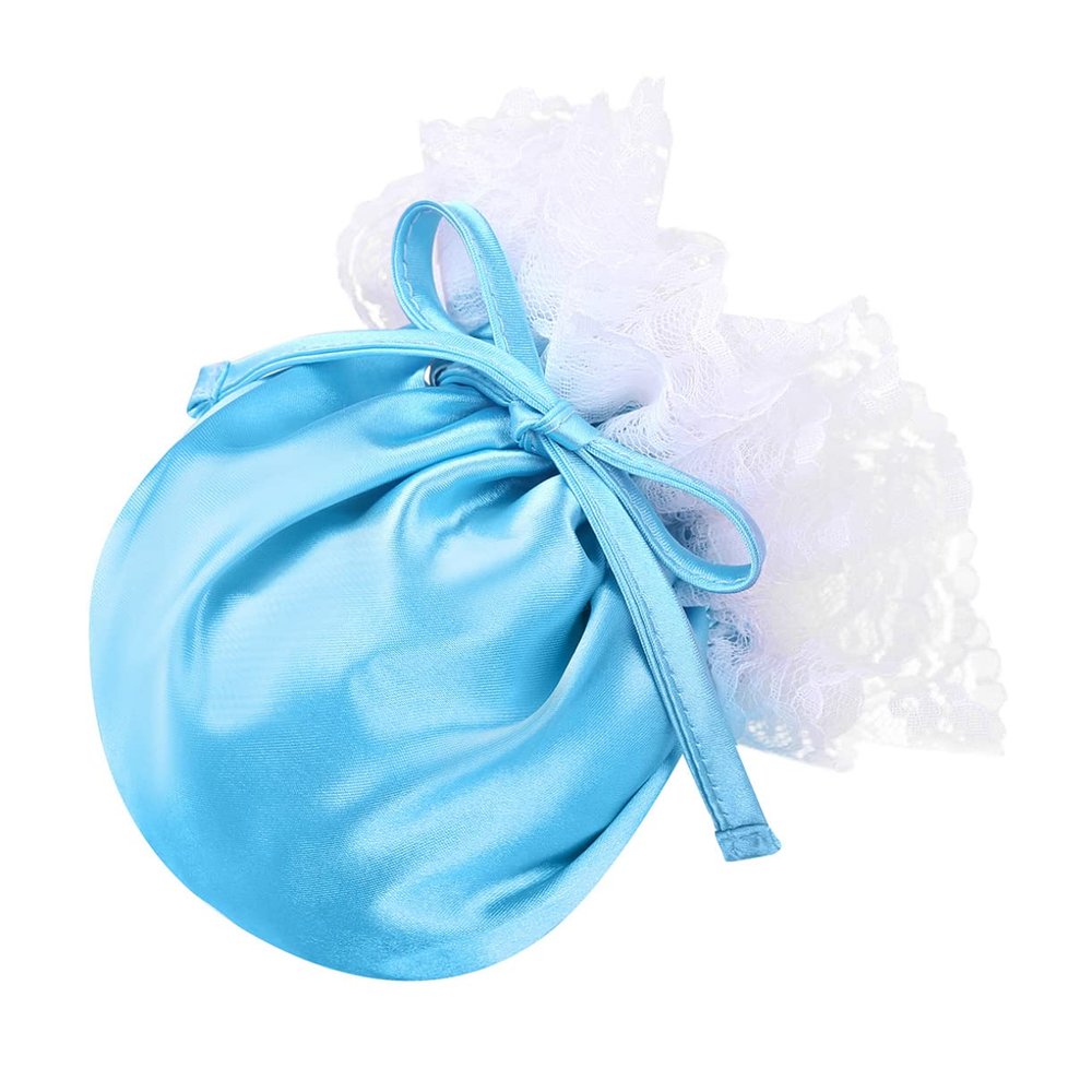 JEATHA Men's Shiny Satin Lace Drawstring C-String Compact Bag Pouch G-String Thong Underwear Blue One Size