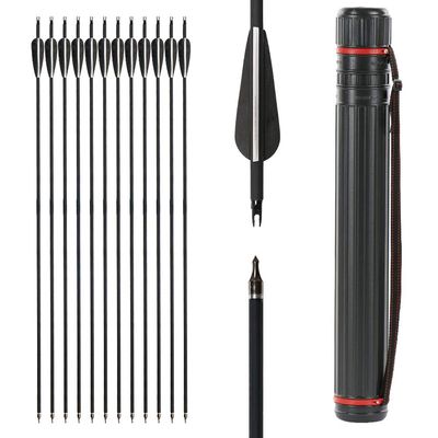 IRQ 31 Inch Carbon Arrow Quiver Set Spine 400 for Compound Recurve Long Bows Target Practice and Hunting Arrows, 12 Pack Carbon Fiber Arrow Plus 1 Quiver