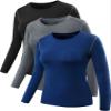 NELEUS Women's 3 Pack Dry Fit Athletic Compression Long Sleeve T Shirt,Black,Grey,Blue,Large view 1