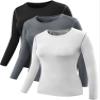NELEUS Women's 3 Pack Dry Fit Athletic Compression Long Sleeve T Shirt,Black,Grey,White,X-Large view 1