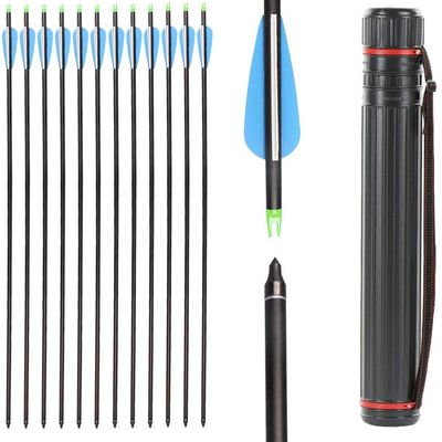 IRQ 31 Inch Carbon Arrow Quiver Set Spine 400 for Compound Recurve Long Bows Target Practice and Hunting Arrows, 12 Pack Carbon Fiber Arrow Plus 1 Quiver