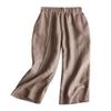 ZGZZ7 Women's Casual Linen Wide Leg Cropped Pants Elastic Waist Palazzo Lounge Baggy Pants Trousers (Khaki, X-Small) view 1