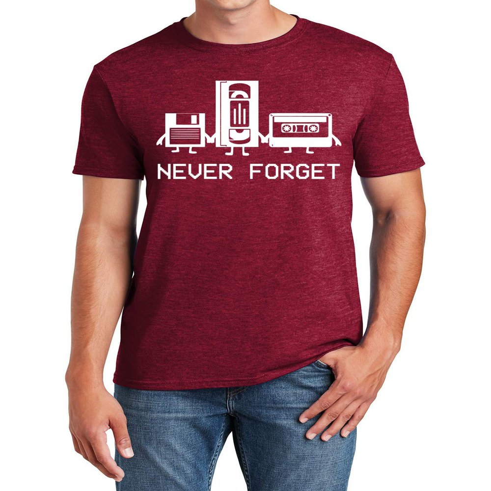 Never Forget Funny T Shirt for Men Retro Mens Shirt Vintage Audio Cassette Graphic Tee Cool Shirts for Men Burgundy Heather XX-Large