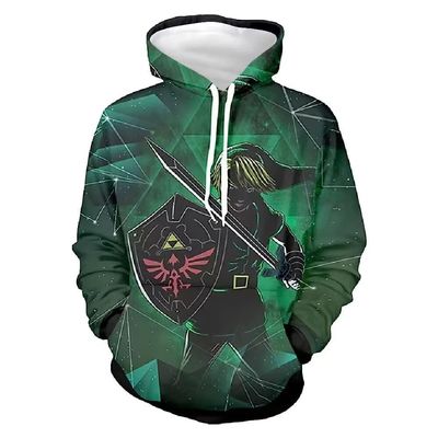 CHLOBLOM Link Hoodie Cosplay Costume Hooded Novelty Pullover Sweatshirt (Small, Green)