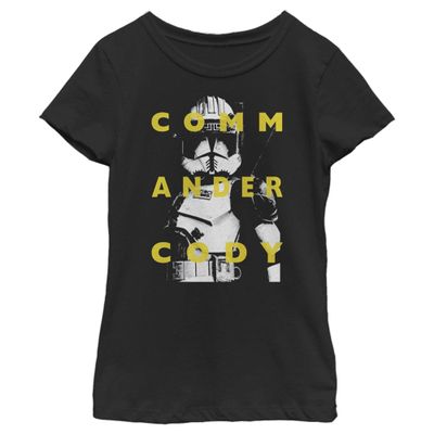 Star Wars Clone Wars Cody Text Girl's Solid Crew Tee, Black, X-Large