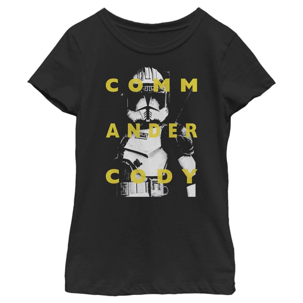 Star Wars Clone Wars Cody Text Girl's Solid Crew Tee, Black, X-Large