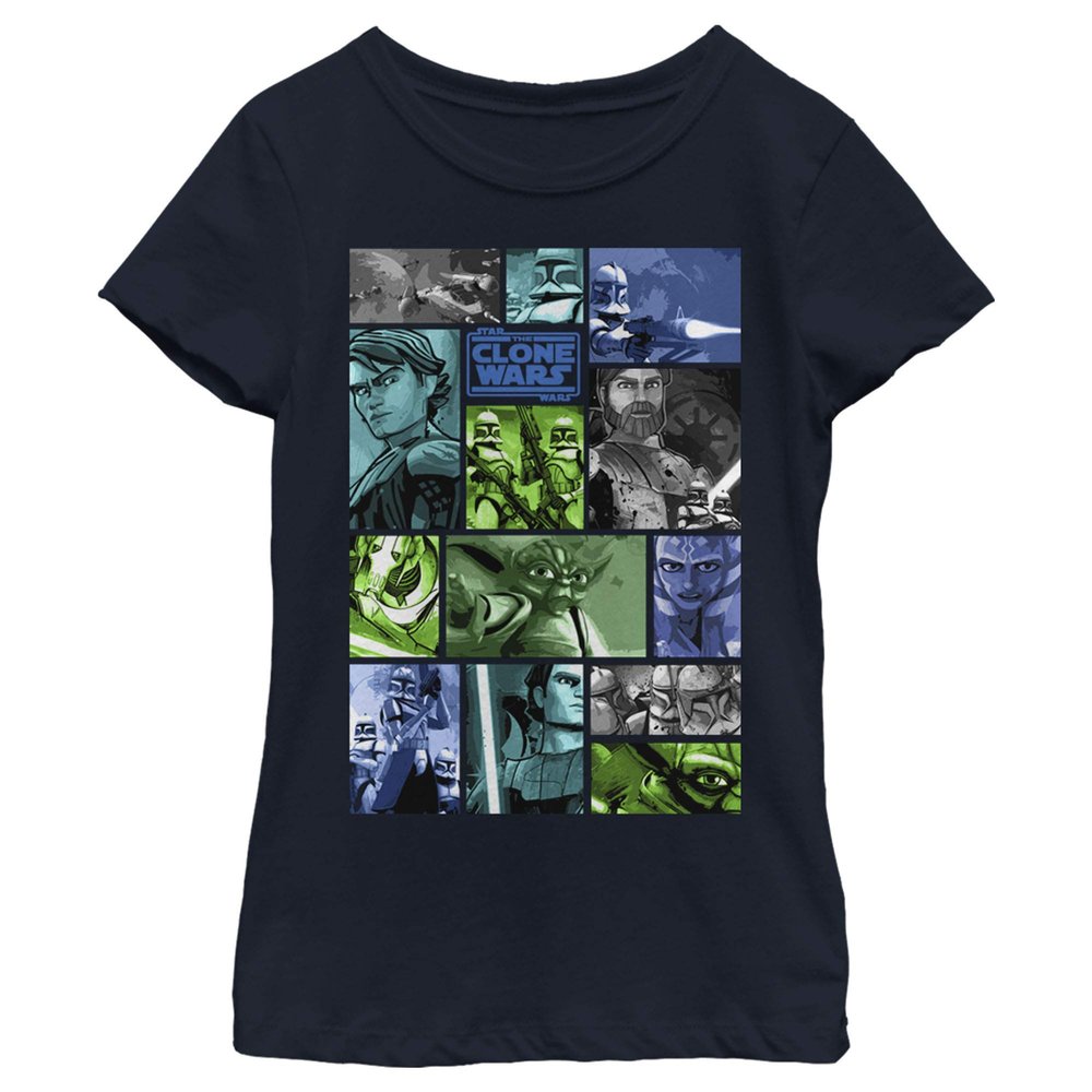Star Wars Clone Wars Story Squares Girl's Solid Crew Tee, Navy Blue, X-Small
