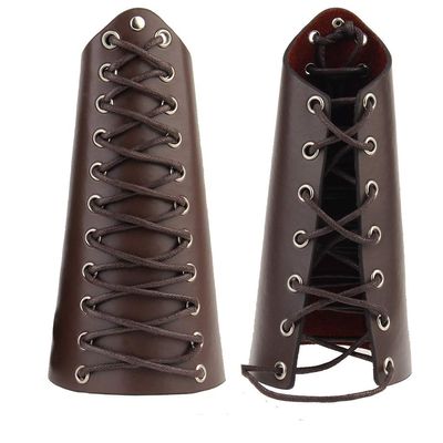 AZORA Leather Gauntlet Wristband Medieval Bracers Wrist Band Buckle Wide Bracer Arm Armor Cuff 2 Pcs (LB002-BROWN)