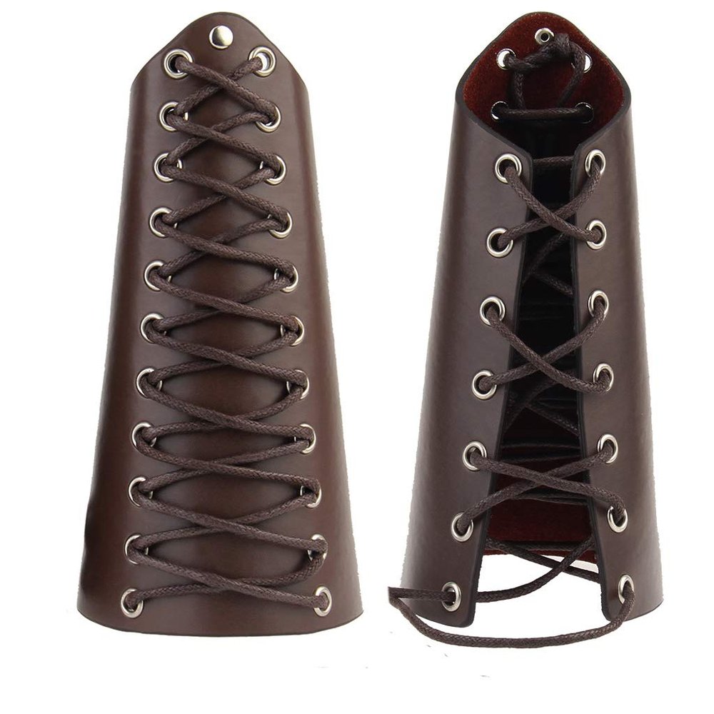 AZORA Leather Gauntlet Wristband Medieval Bracers Wrist Band Buckle Wide Bracer Arm Armor Cuff 2 Pcs (LB002-BROWN)