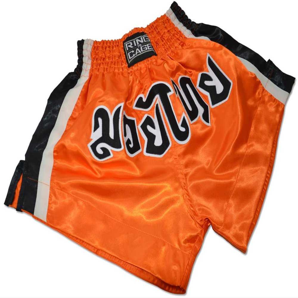 Muay Thai Shorts - Orange/Black/White (Large)