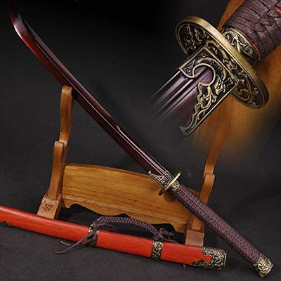GLW Sword Chinese Qing Dynasty Red Blade Damascus Folded Steel Funcational Sword Very Sharp Japanese Samurai Sword Katana