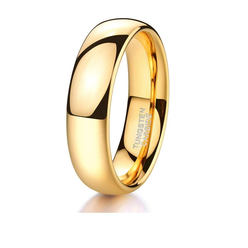 CROWNAL 2mm 4mm 6mm 8mm 10mm Tungsten Silver/Yellow Gold/Rose Gold/Black Wedding Band Ring Men Women Plain Dome Polished Comfort Fit Size 3 To 17 (Gold 6mm,12)