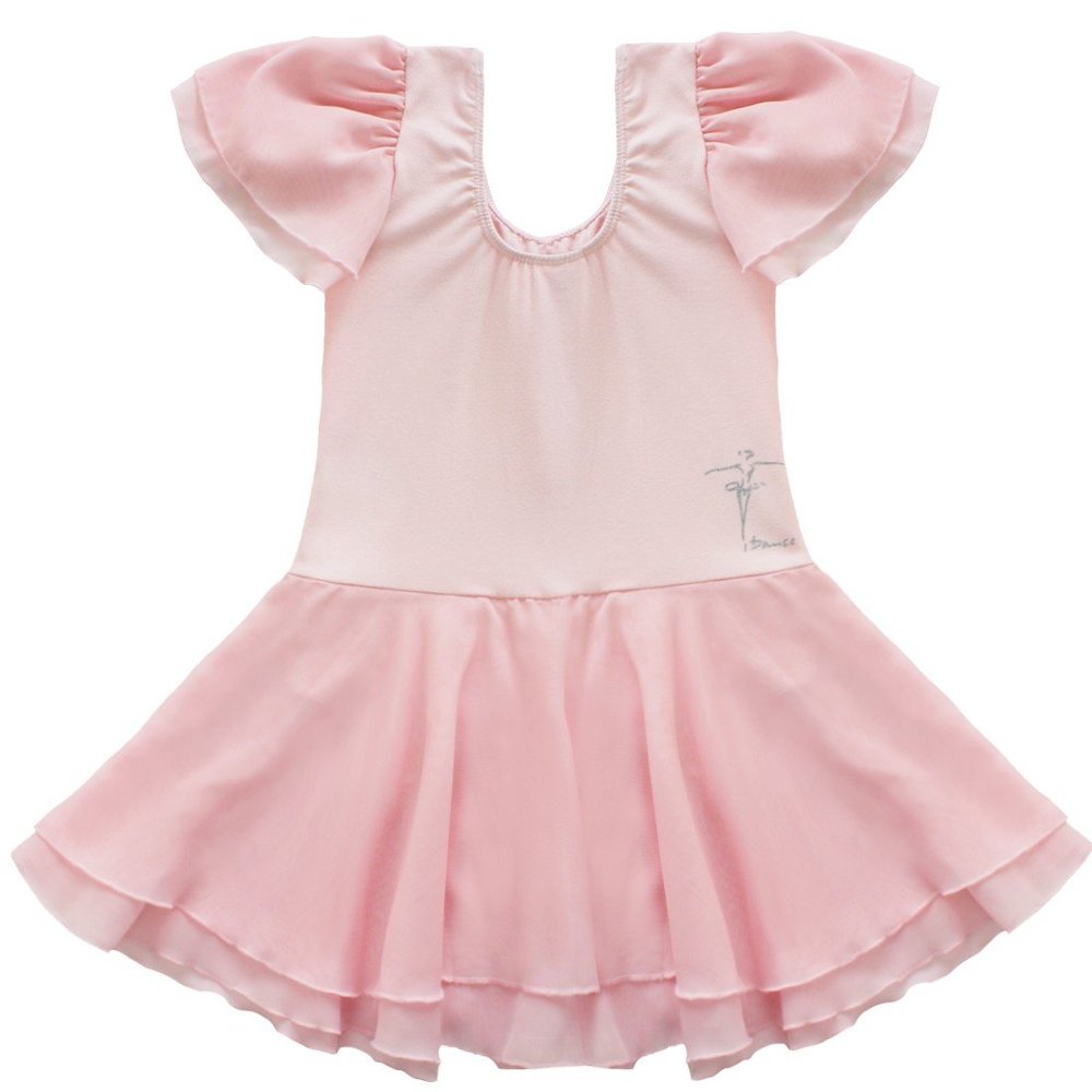 Agoky Kids Girls Short Ruffle Sleeves Classic Ballet Dance Tutu Dress Gymnastics Leotard Pink 12-14