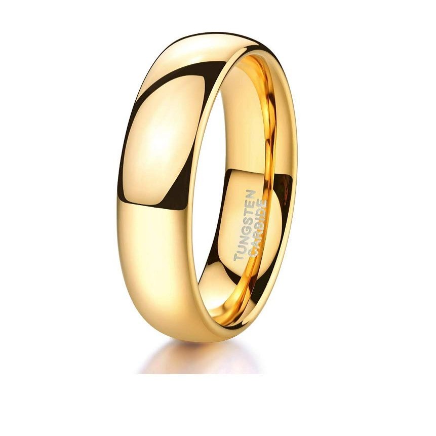 CROWNAL 1mm 2mm 3mm 4mm 5mm 6mm 7mm 8mm Tungsten Silver/Yellow Gold/Rose Gold/Black Wedding Band Ring Men Women Plain Dome Polished Comfort Fit Size 3 To 17 (Gold 5mm,7.5)