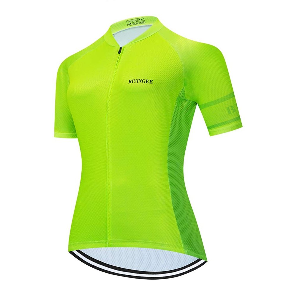 BIYINGEE Women's Cycling Jersey Short Sleeve Sweat Wicking Fluorescence Green Size 4XL