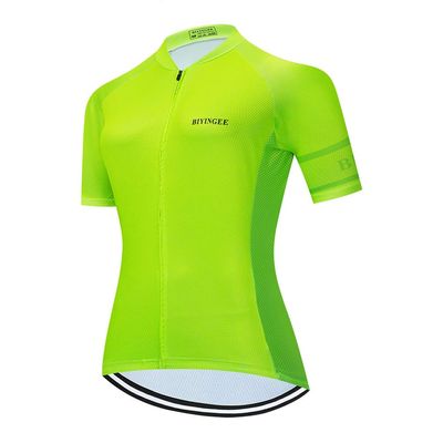 BIYINGEE Women's Cycling Jersey Short Sleeve Sweat Wicking Fluorescence Green Size 5XL