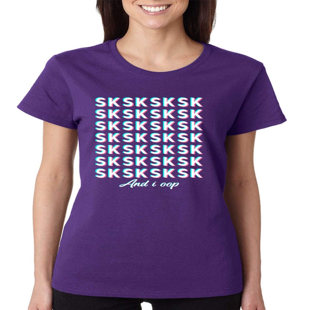 ALLNTRENDS Women's T Shirt sksk and I OOP TIK Tok Meme Shock Top Funny Saying (M, Purple)
