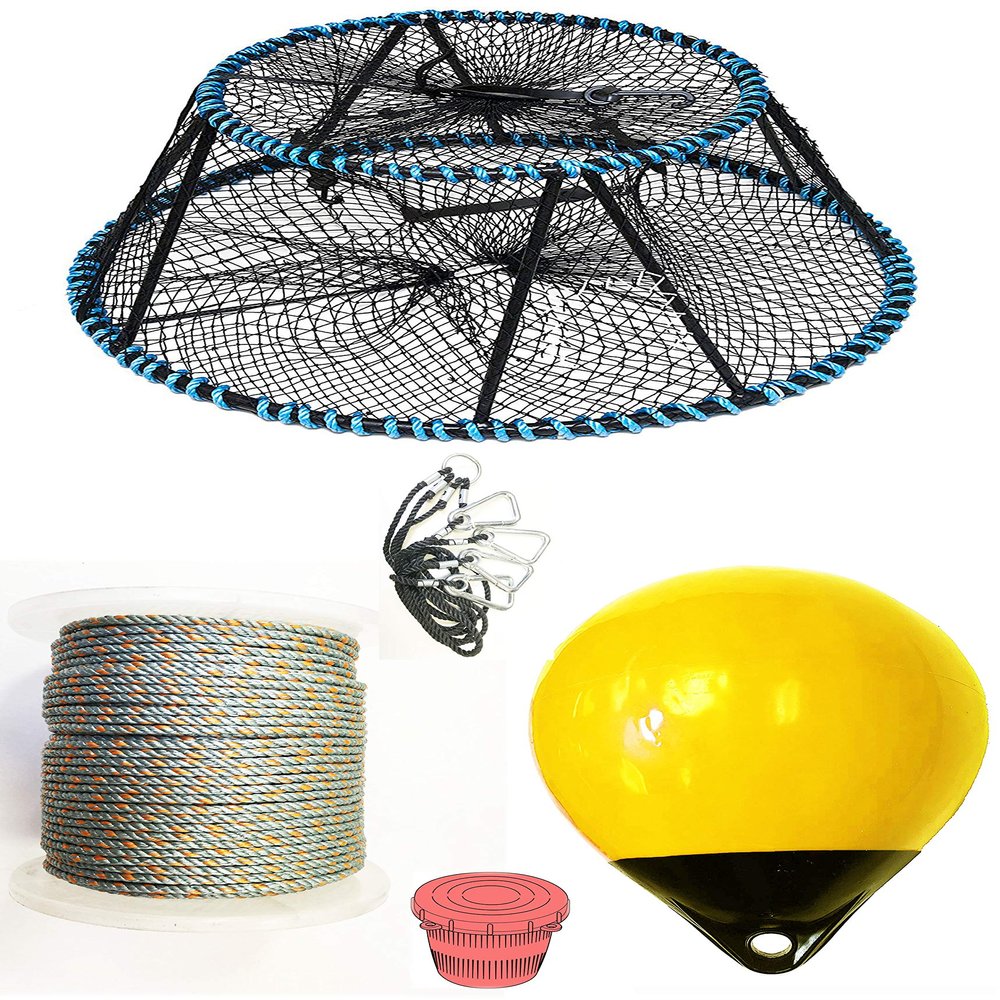 KUFA Sports Vinyl Coated Tower Style Prawn Trap(30"x20"x12"H,Mesh:1-3/4 inch) with Prawn Trap Accessory Combo (CT130+PAL38Y+HA5)
