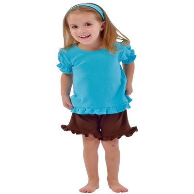 Kids Short Sleeve Ruffle T-Shirt, Girls top (6y, Turquoise)