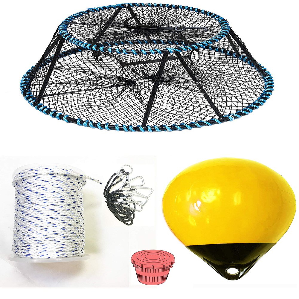 KUFA Sports Vinyl Coated Tower Style Prawn Trap(30"x20"x12"H,Mesh:1-3/4 inch) with Prawn Trap Accessory Combo (CT130+PAS30Y+HA5)