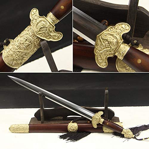 GLW Shorten Chinese Sword Qing Dynasty Fuly Handmade Damascus Folded Steel Full Tang Blade Collecation Sword Home Decoration