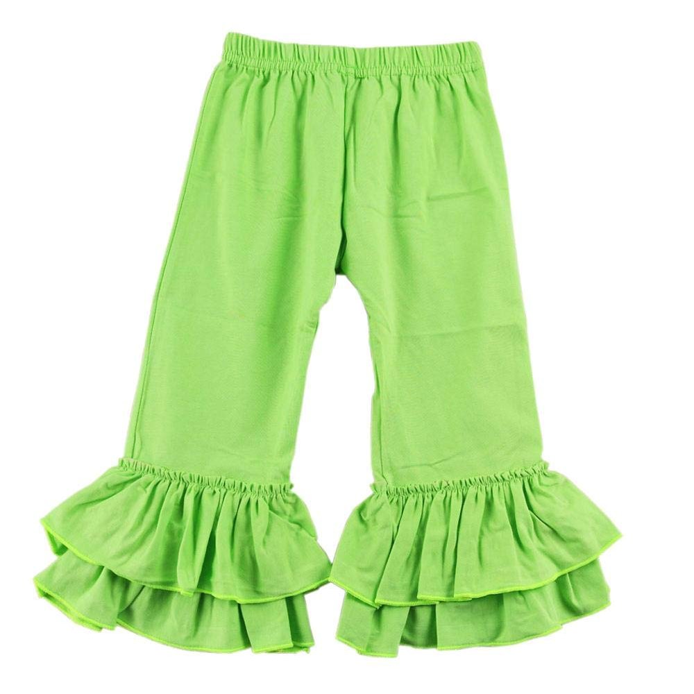 VduanMo Baby Girl's Knit Cotton Ruffled Flare Pants Large Lime
