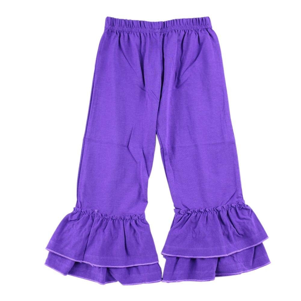 VduanMo Baby Girl's Knit Cotton Ruffled Flare Pants Medium Purple