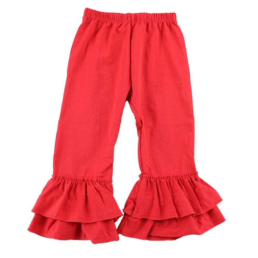 VduanMo Baby Girl's Knit Cotton Ruffled Flare Pants Small Red