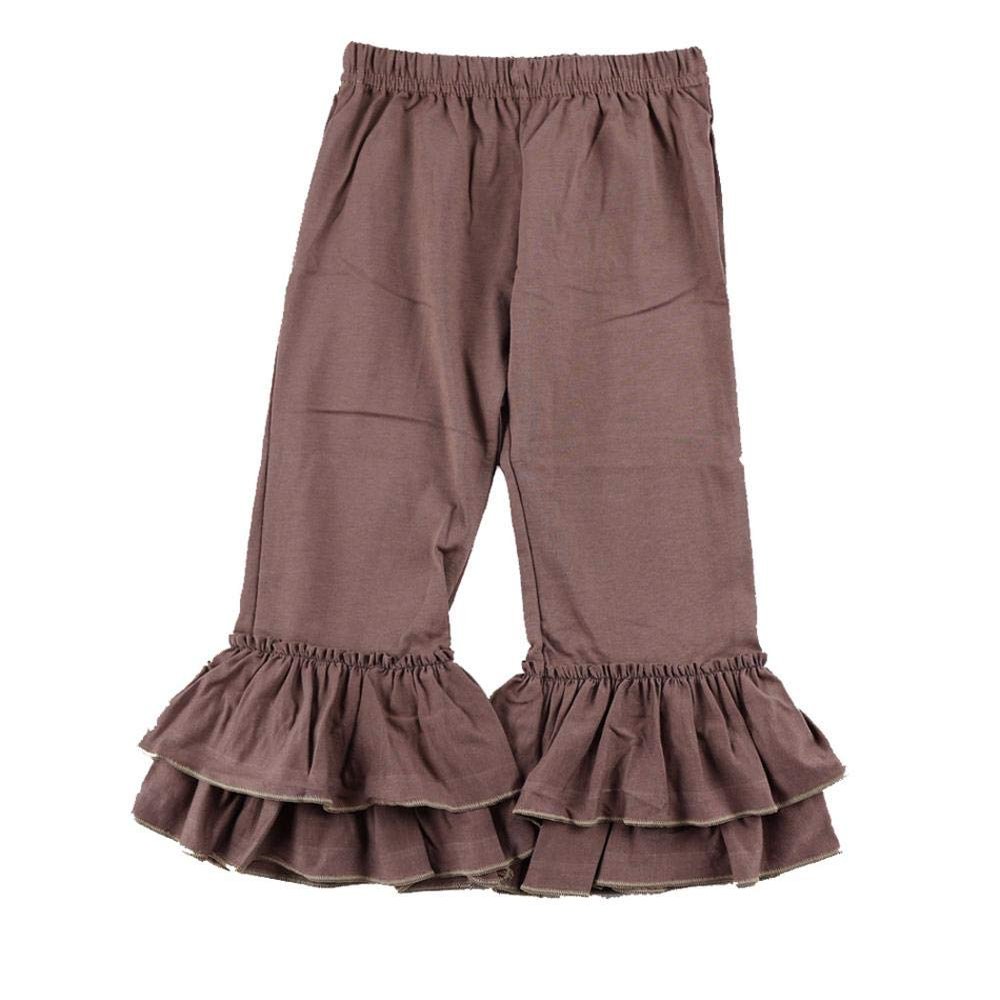 VduanMo Baby Girl's Knit Cotton Ruffled Flare Pants XX-Large Brown