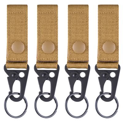 Azarxis Tactical Molle Key Ring Chain Gear Clip Key Keeper Keychain Nylon Belt Key Holder Carabiners Hanger Buckle Hook (Khaki - Pack of 4)