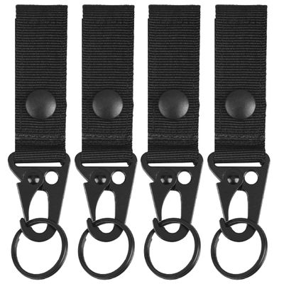 Azarxis Tactical Molle Key Ring Chain Gear Clip Key Keeper Keychain Nylon Belt Key Holder Carabiners Hanger Buckle Hook (Black - Pack of 4)