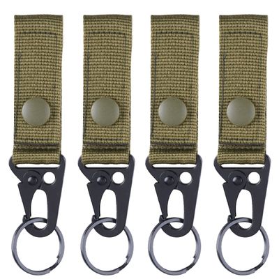 Azarxis Tactical Molle Key Ring Chain Gear Clip Key Keeper Keychain Nylon Belt Key Holder Carabiners Hanger Buckle Hook (Army Green - Pack of 4)
