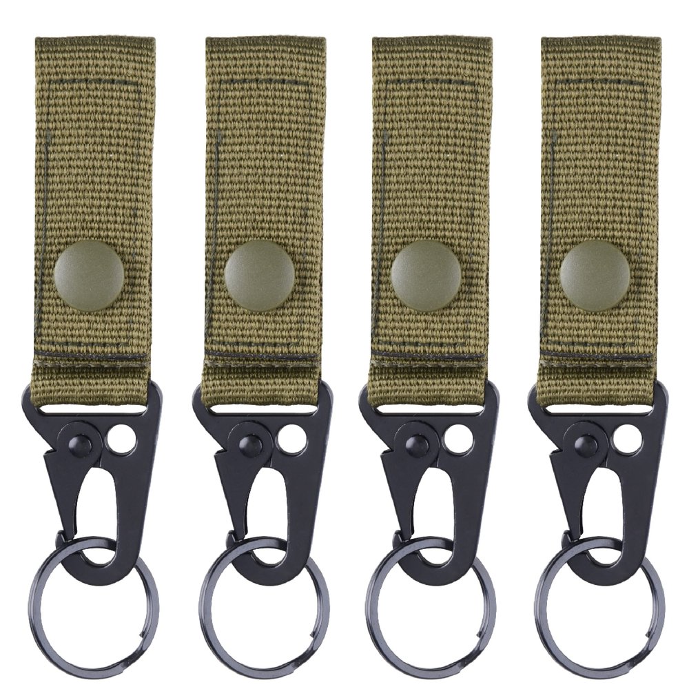 Azarxis Tactical Molle Key Ring Chain Gear Clip Key Keeper Keychain Nylon Belt Key Holder Carabiners Hanger Buckle Hook (Army Green - Pack of 4)