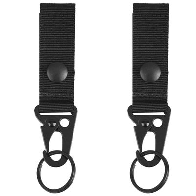 Azarxis Tactical Molle Key Ring Chain Gear Clip Key Keeper Keychain Nylon Belt Key Holder Carabiners Hanger Buckle Hook (Black - Pack of 2)