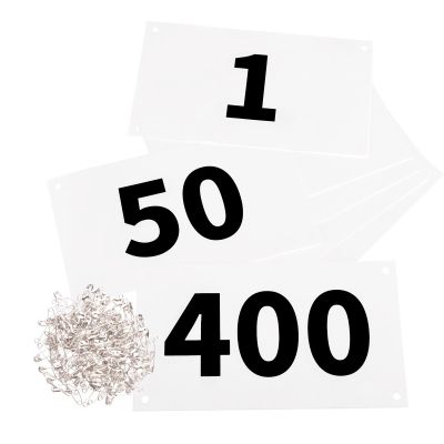 Azarxis Running Bib Competitor Numbers with Safety Pins, Tyvek Tearproof Waterproof 4" x 7" for Marathon Races Events (1-400)