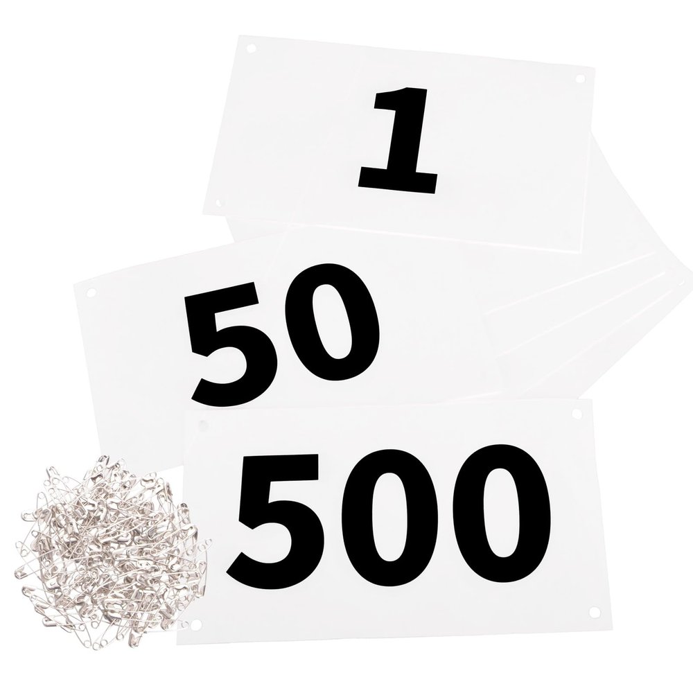 Azarxis Running Bib Competitor Numbers with Safety Pins, Tyvek Tearproof Waterproof 4" x 7" for Marathon Races Events (1-500)