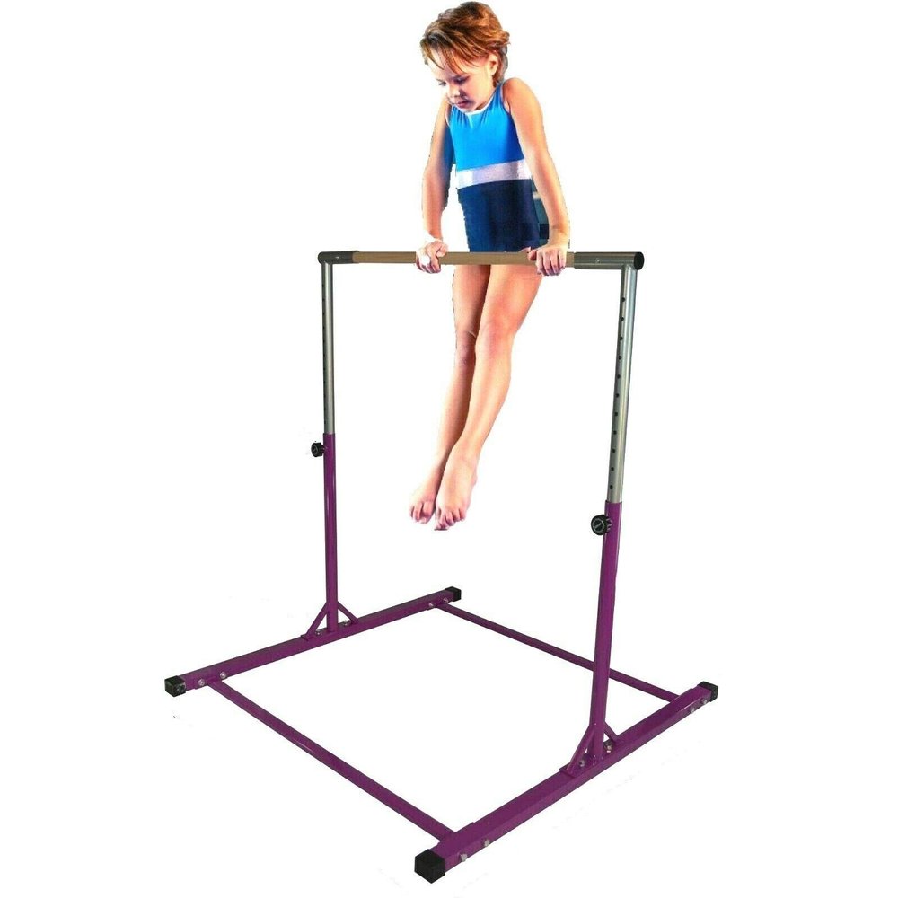 Athletic Bar Gymnastics Kip Bar Horizontal Bar Professional Junior Gymnastic Training High Bar Asymmetric Bar 13 Level Height Adjustable Expandable 3 to 5 FT Indoor Outdoor Use (Purple)
